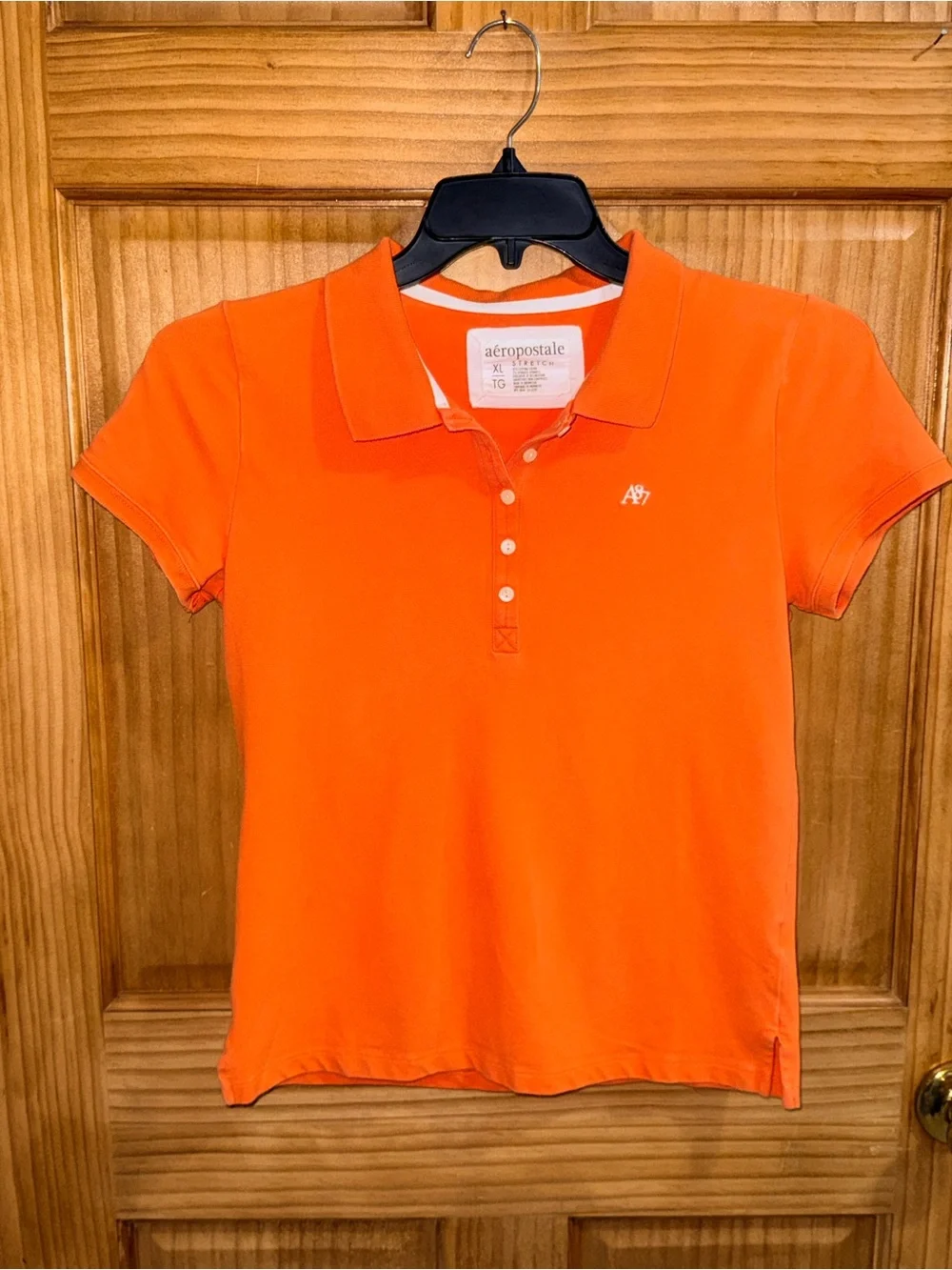 Aeropostale Orange and White Stretch Button-Down Polo Shirt -XL-EC - Picture 3 of 11